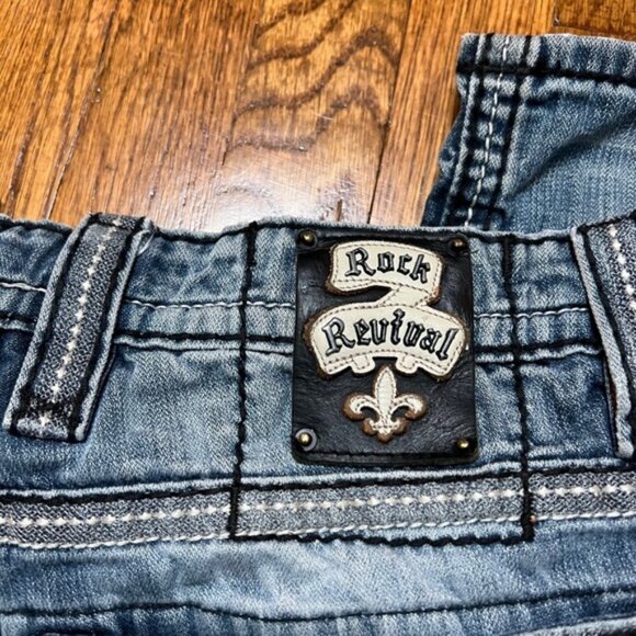 Rock Revival Marcy Straight Fit Jeans Distressed Medium Wash Denim Men's Size 38 - Picture 13 of 13